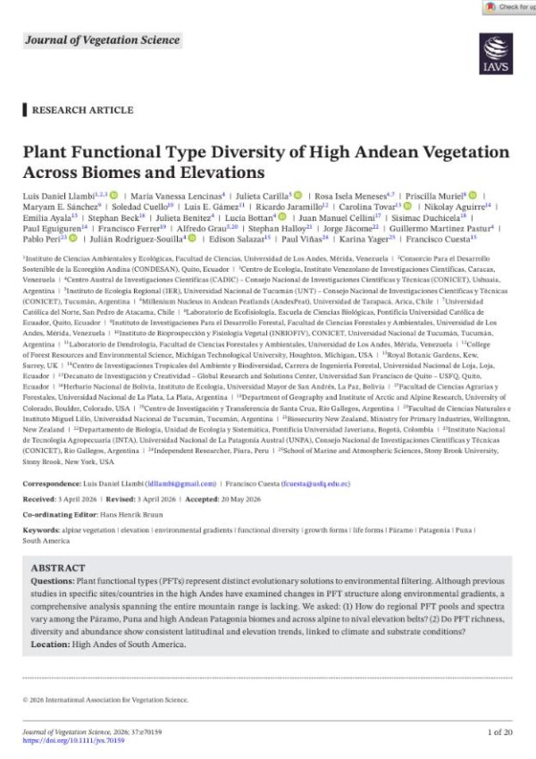 Plant Functional Type Diversity of High Andean Vegetation Across Biomes